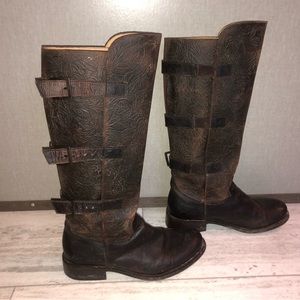 J. B. Dillon Brown Floral Leather Boots